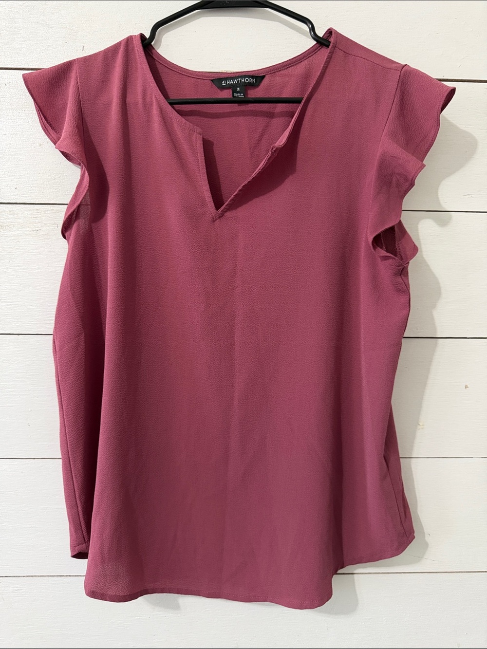 41 Hawthorn Rose-Mauve Split Neck Flutter Sleeve Blouse